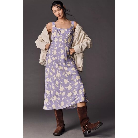 Maeve Square-Neck Midi Slip Dress Lavender Purple Floral XL - Picture 4 of 4